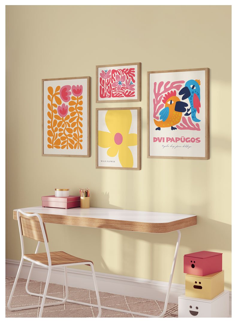 vaiko darbo stalas plakatai