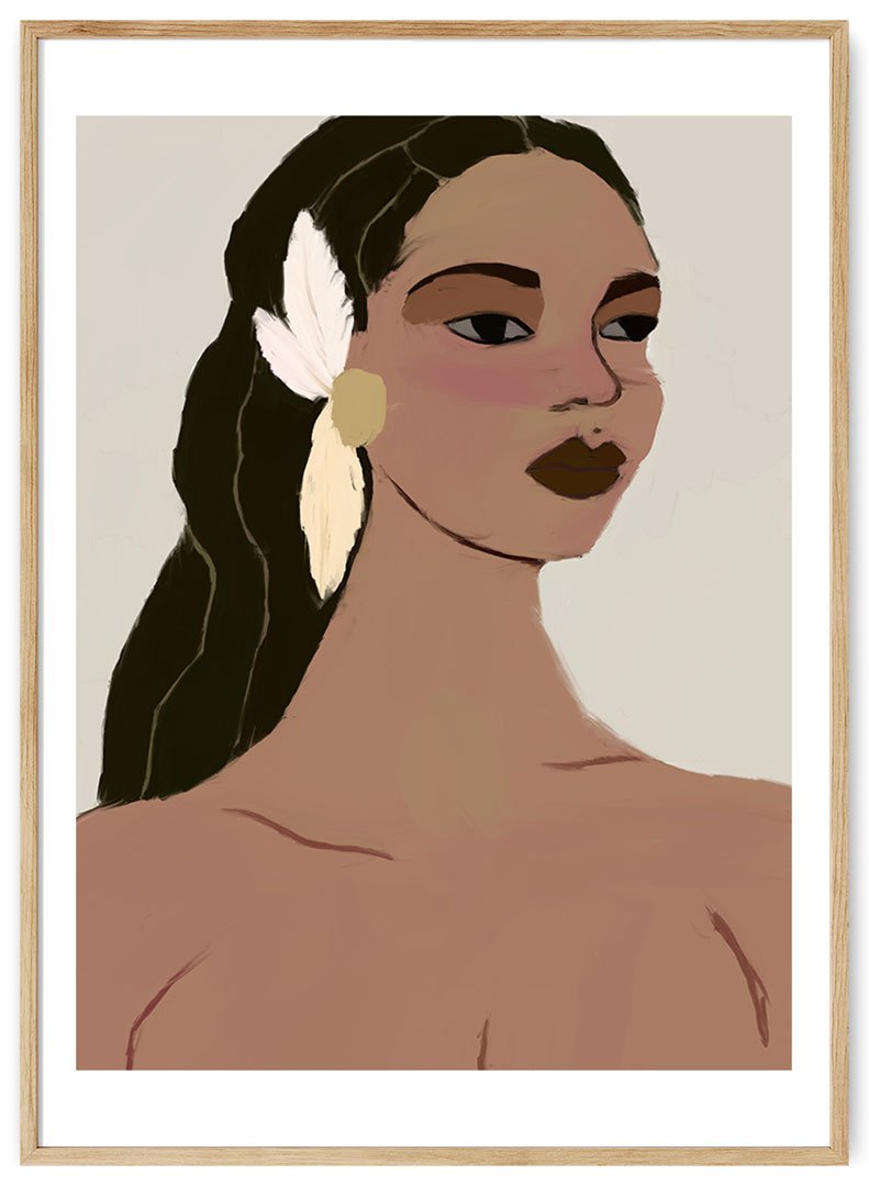 mergina su plunksnom plakatas