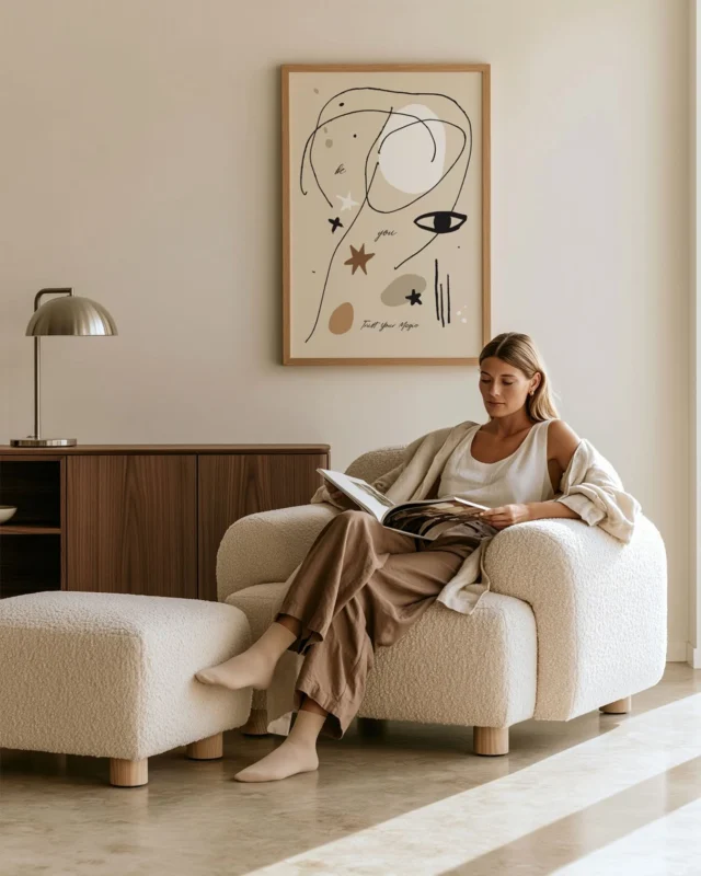 Lengva, žaisminga estetika ir simboliškos detalės kviečia pasitikėti savo intuicija, kūrybiškumu bei unikalumu, o ramios spalvos suteikia interjerui jaukumo ir šiuolaikiškos elegancijos.

#negaliukaipgražu #plakatainamams #intuicija #vidinemagija #interjerodekoras