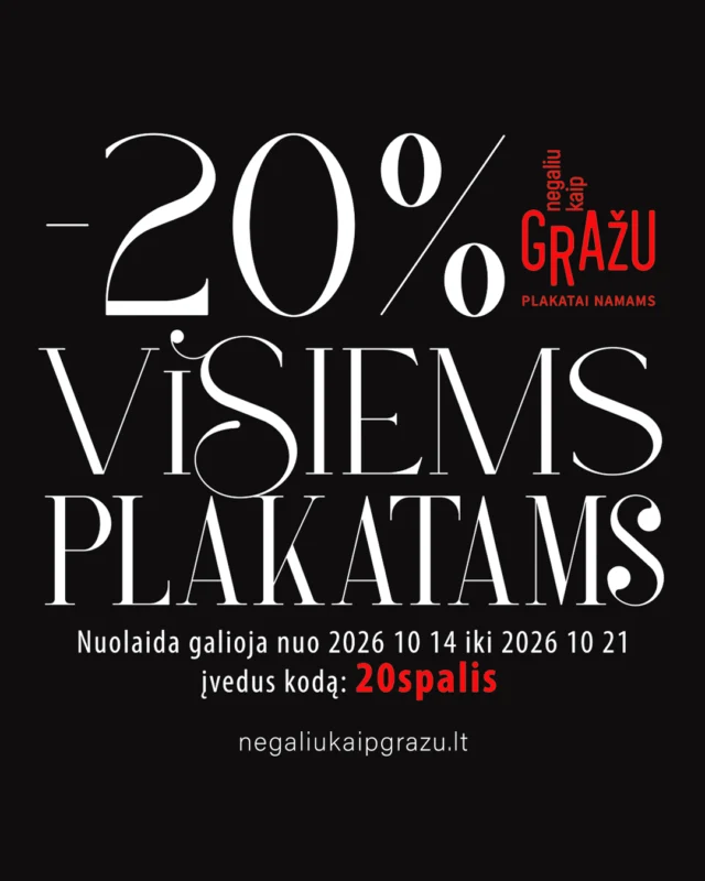 Tik kartą metuose -20 % nuolaida visiems plakatams!🌟 Nuolaidos kodas: 20spalis galioja iki 2026 10 21 d., 23.59 val.

#negaliukaipgražu #plakatainamams #nuolaidos #nuolaidos‼️ #printai
